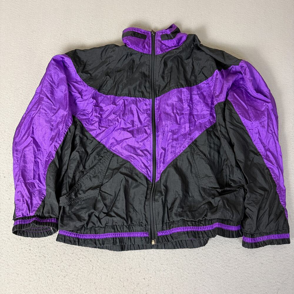 Veno Men's Purple Black Colorblock Full Zip Windbreaker Jacket Size Unknown